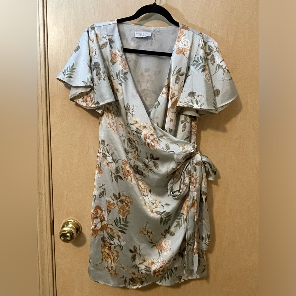 Floral Satin Wrap Dress